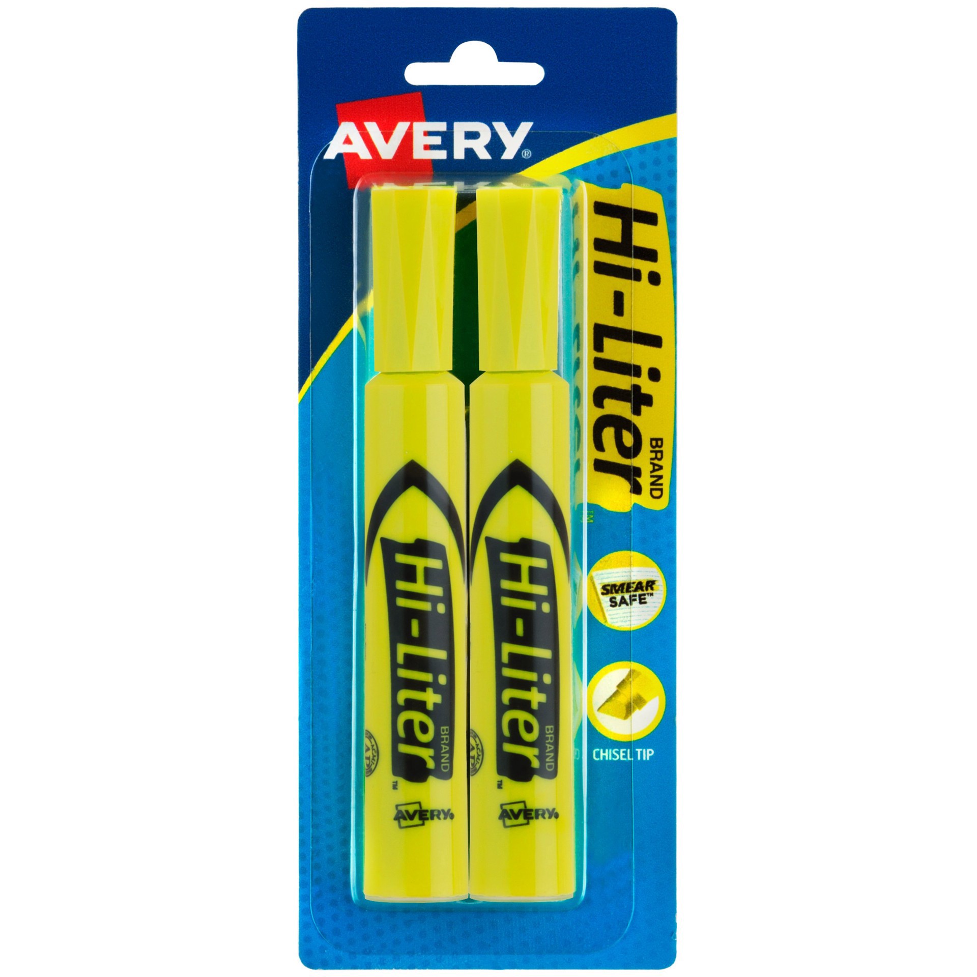 slide 1 of 1, Avery HI-LITER Chisel Tip Highlighters - Yellow Ink, 2 ct