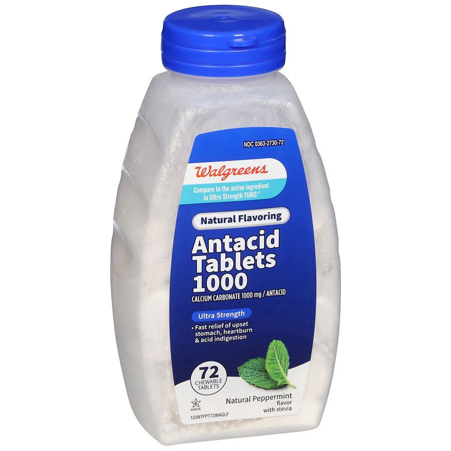 slide 4 of 4, Walgreens Antacid Tablets 1000 Ultra Strength Natural Peppermint, 72 ct