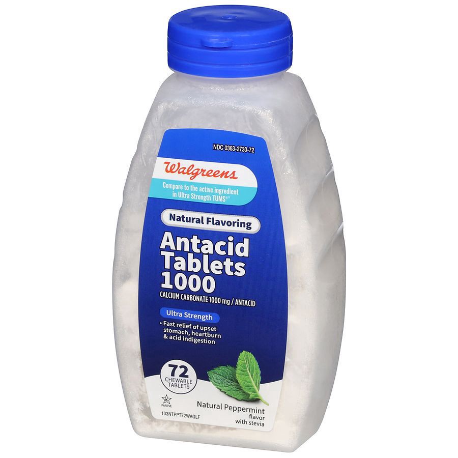 slide 3 of 4, Walgreens Antacid Tablets 1000 Ultra Strength Natural Peppermint, 72 ct