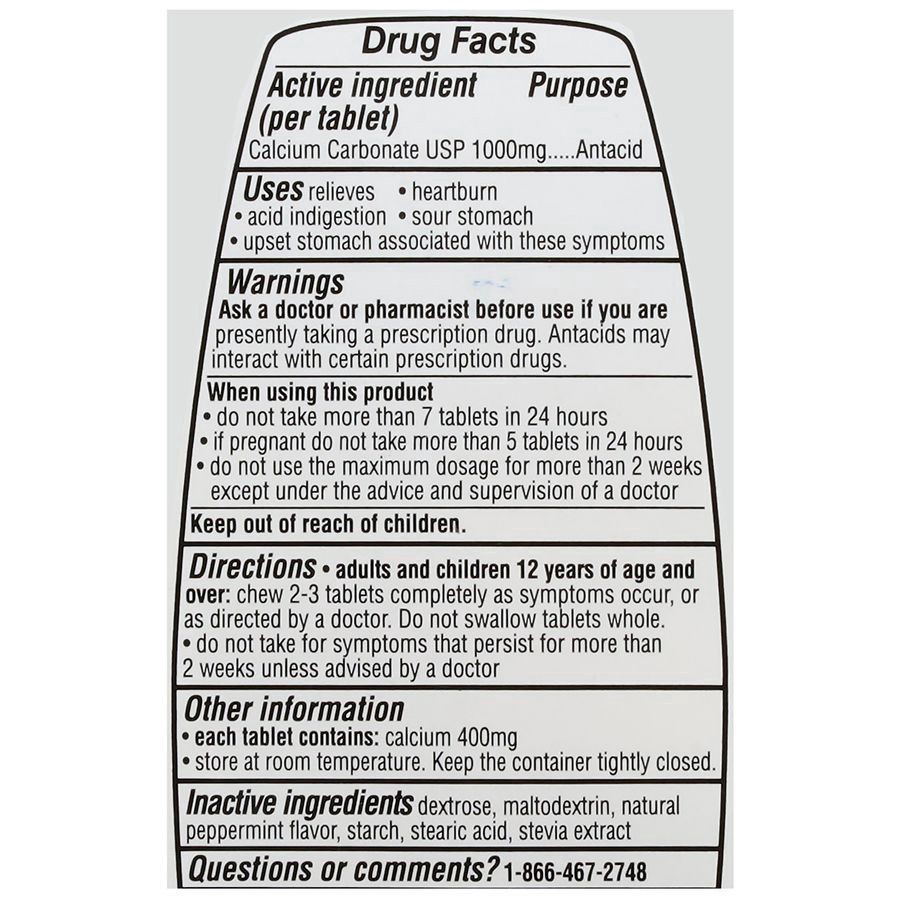 slide 2 of 4, Walgreens Antacid Tablets 1000 Ultra Strength Natural Peppermint, 72 ct