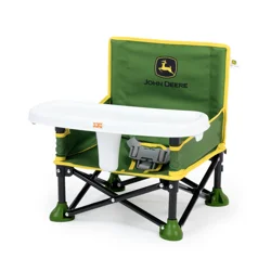 Bright Starts John Deere Pop 'N Sit Portable Booster Chair, Floor Seat, Indoor/Outdoor Use, Compact Fold, Green and Yellow, 6 Mos - 3 Yrs.
