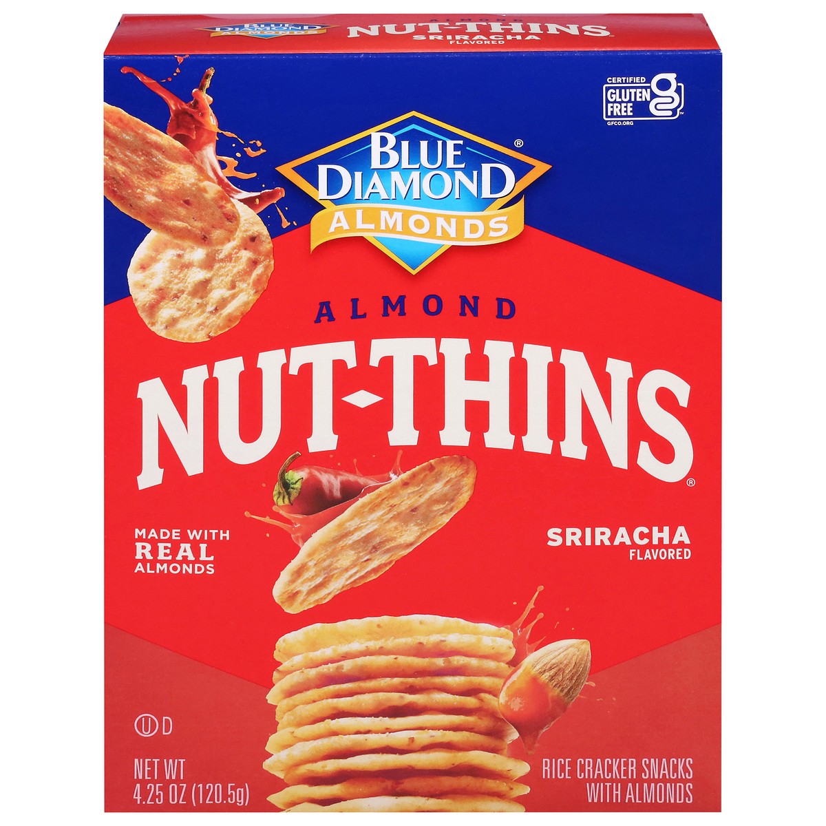 slide 1 of 9, Blue Diamond Nut-Thins Almond Sriracha Flavored Rice Cracker Snacks 4.25 oz, 4.25 oz