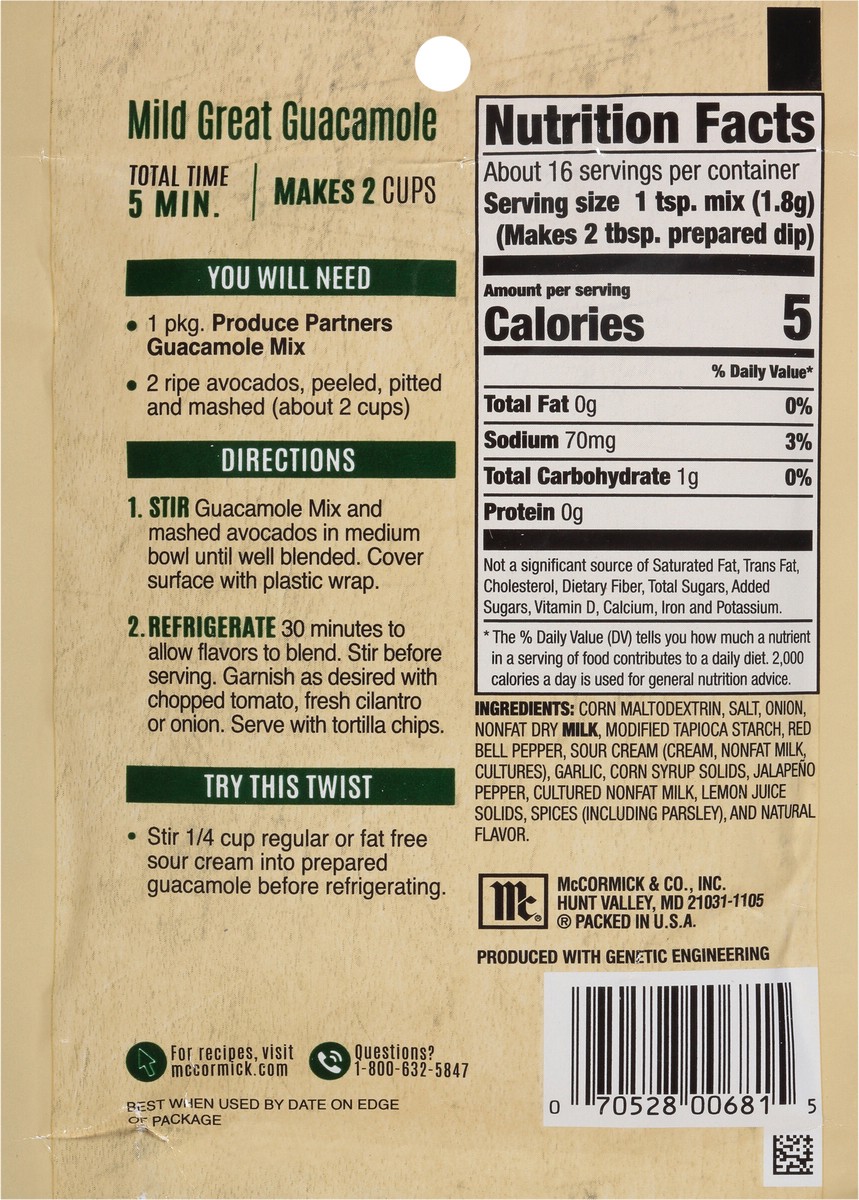 slide 2 of 7, McCormick Produce Partners Guacamole Mix - Mild, 1 oz