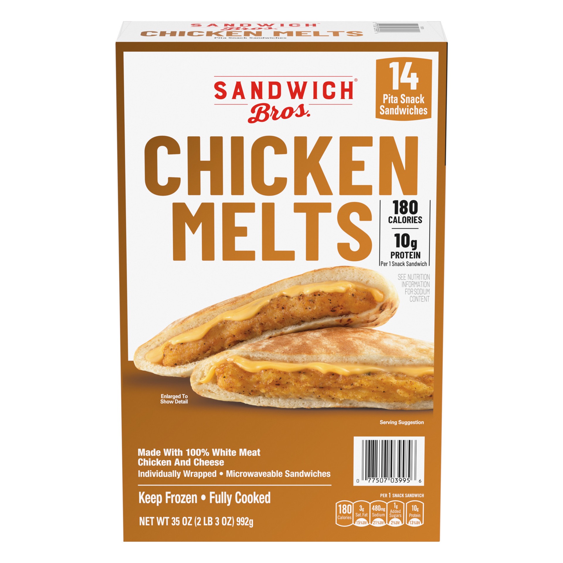 slide 1 of 5, Sandwich Bros. Sandwich Bros Chicken Melt, Frozen Pita Pocket Sandwiches, Frozen Meal, 14 Count, 35 oz, 35 oz