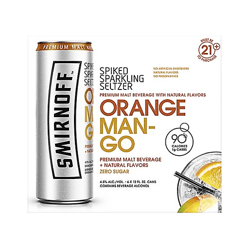 slide 1 of 1, Smirnoff Spiked Orange-Mango Sparkling Seltzer, 6 ct; 12 oz