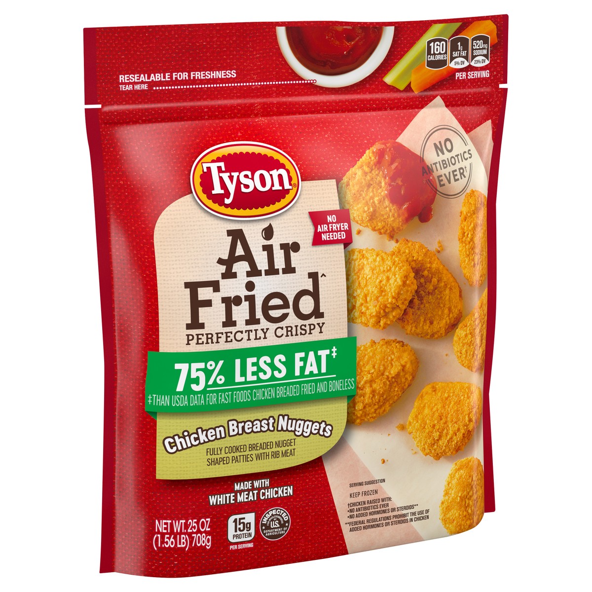 slide 3 of 5, Tyson Air Fried Perfectly Crispy Chicken Nuggets, 25 oz. (Frozen), 708.74 g