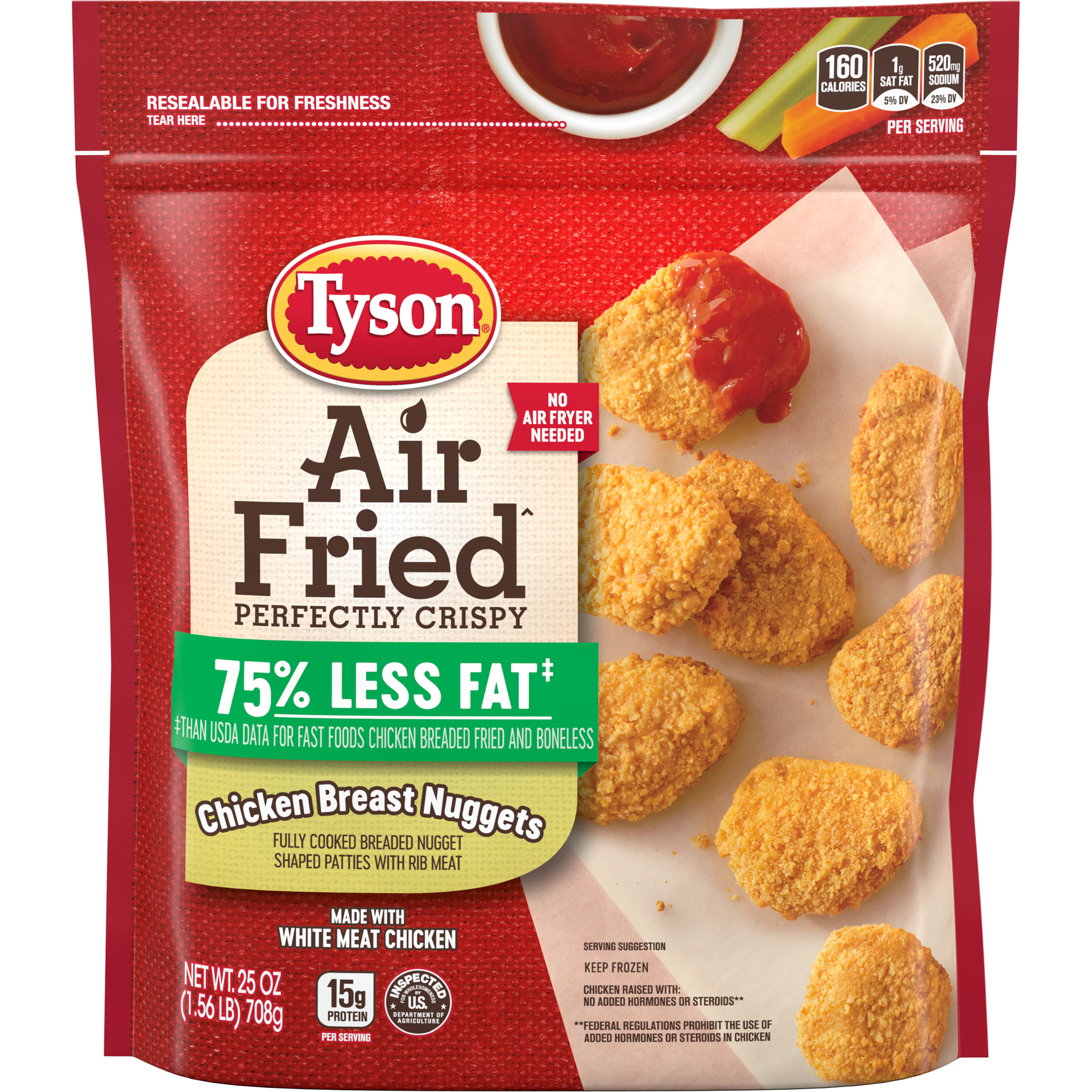 slide 1 of 5, Tyson Air Fried Perfectly Crispy Chicken Nuggets, 25 oz. (Frozen), 708.74 g