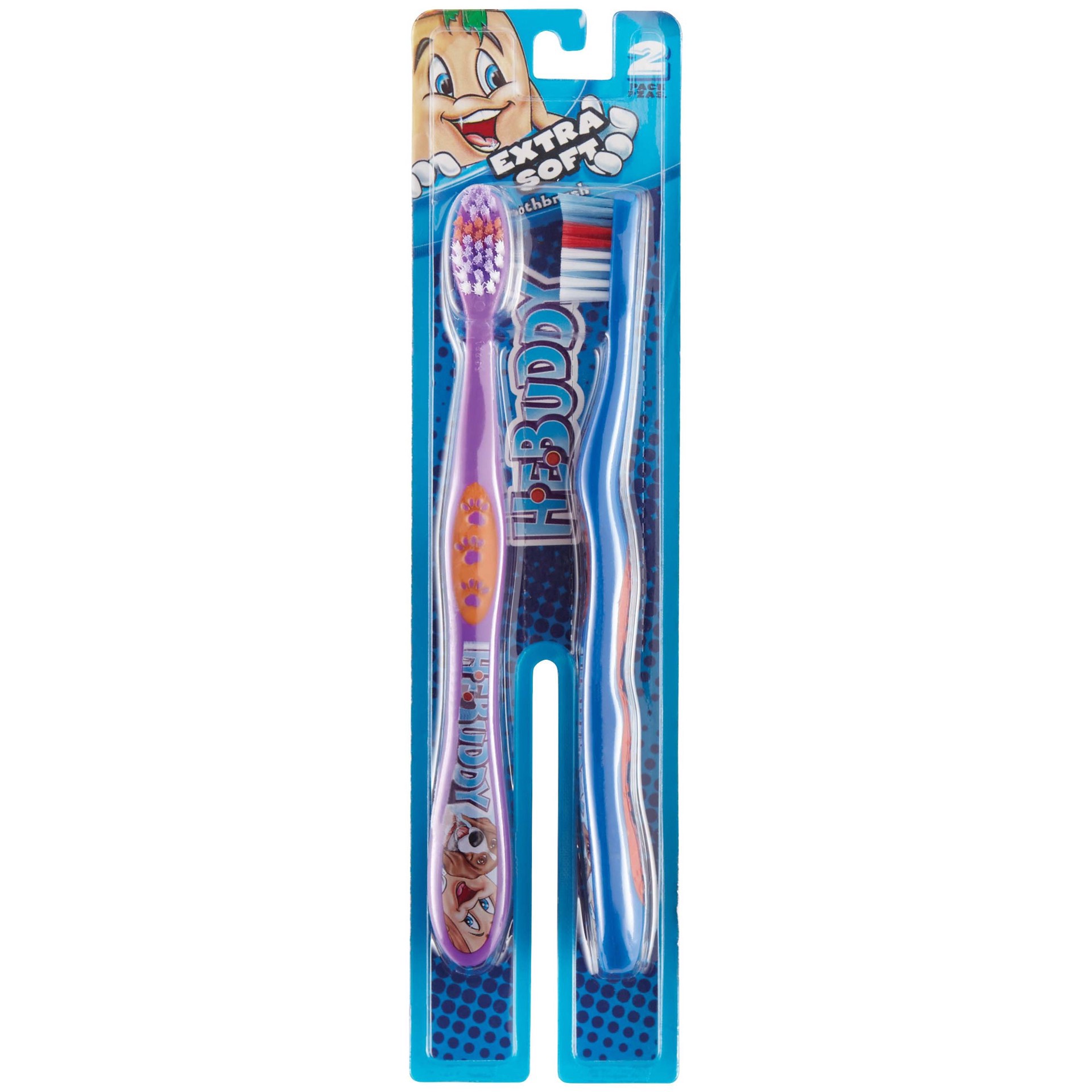 slide 1 of 1, H-E-Buddy Extra Soft Toothbrushes, Assorted Colors, 2 ct