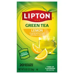Lipton Lemon Green Tea Bags, Flavored, Unsweetened Teabags for Hot Tea or Iced Tea with Caffeine and Flavonoids, 20ct Box