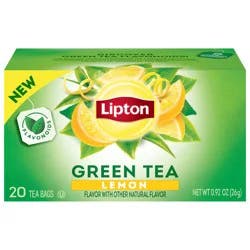 Lipton Lemon Green Tea Bags, Flavored, Unsweetened Teabags for Hot Tea or Iced Tea with Caffeine and Flavonoids, 20ct Box