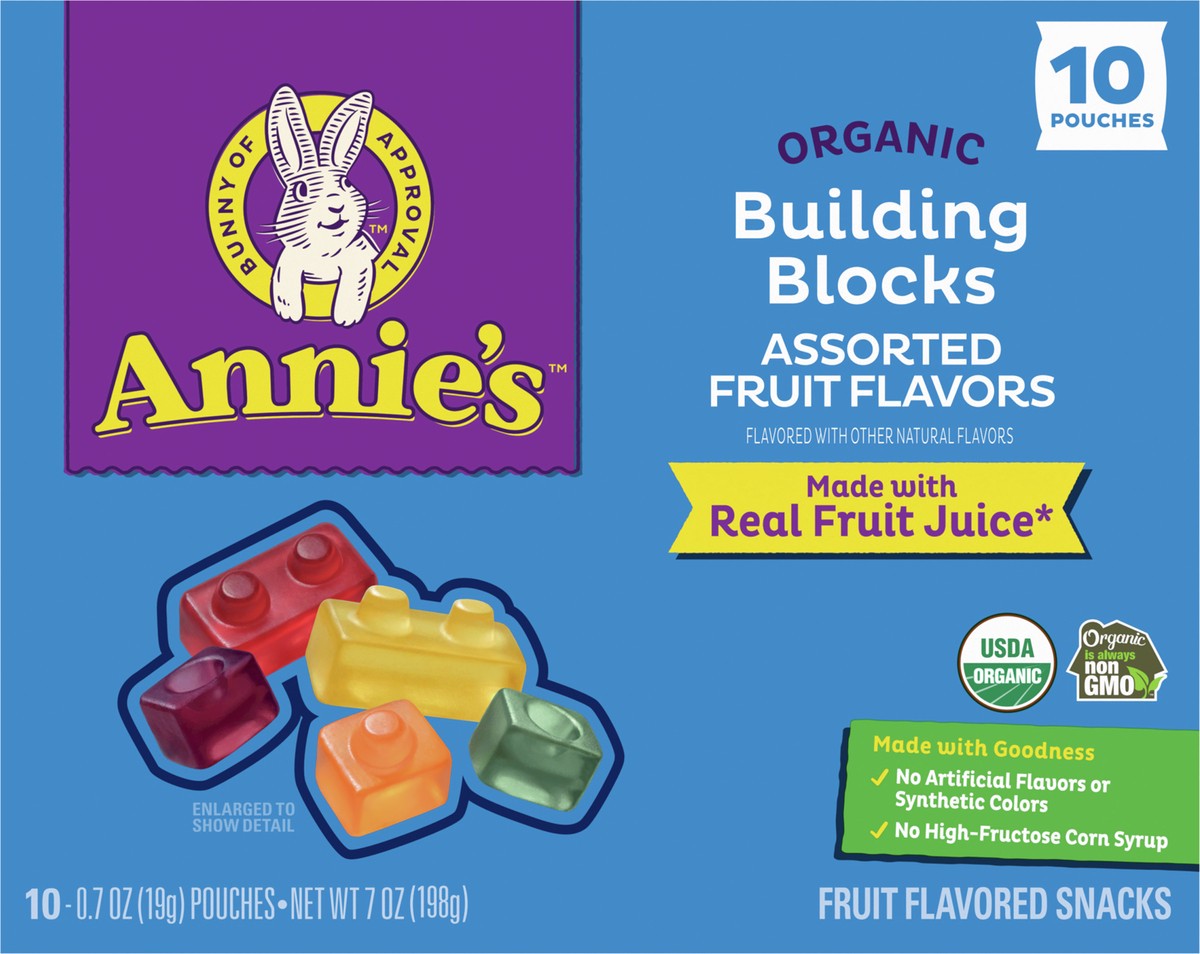 slide 7 of 14, Annie's Organic Building Blocks Fruit Flavored Snacks, Assorted Fruit Flavors, Gluten Free, 10 Pouches, 7 oz, 10 ct