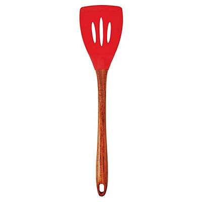 slide 1 of 1, Cocinaware Red Silicone Slotted Turner with Wooden Handle, 1 ct