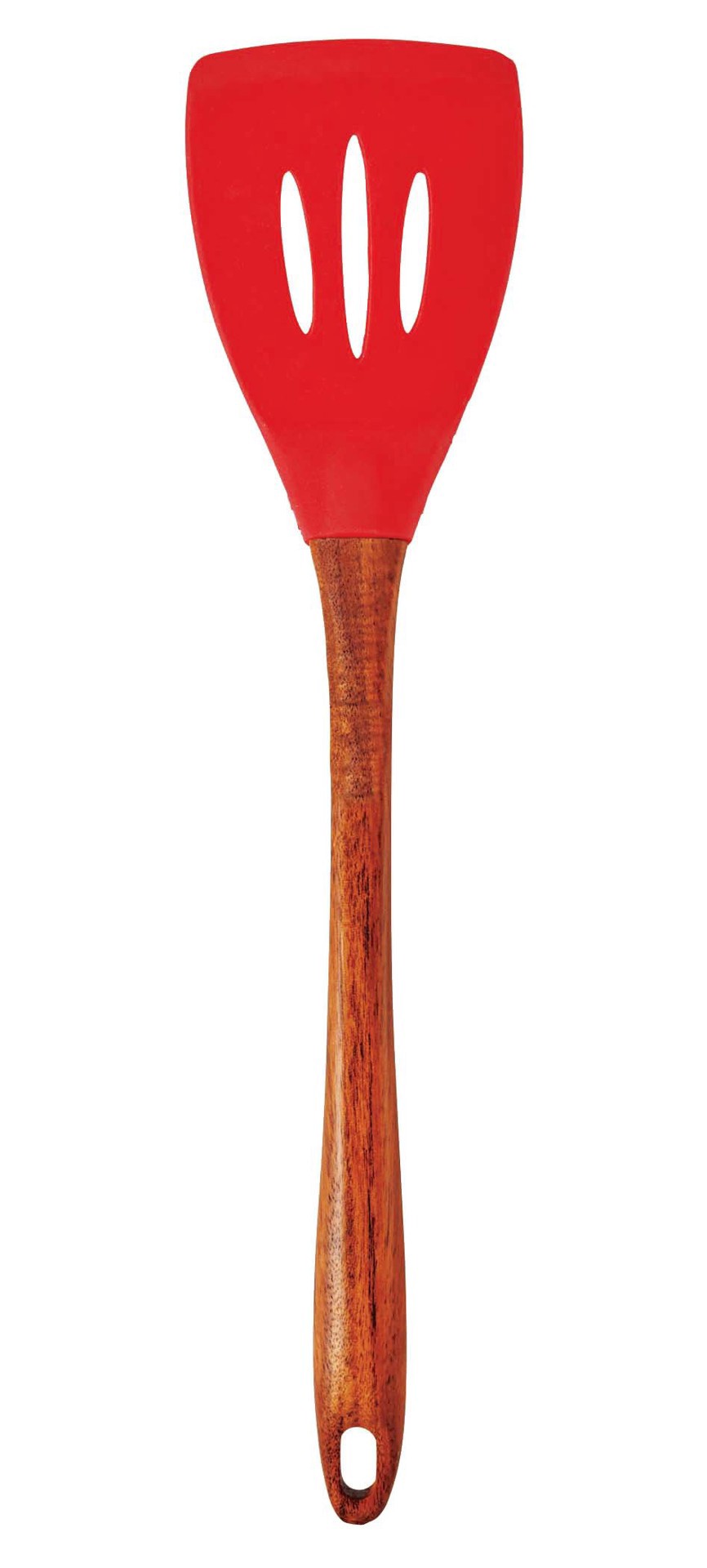 slide 1 of 1, Cocinaware Red Silicone Slotted Turner with Wooden Handle, 1 ct