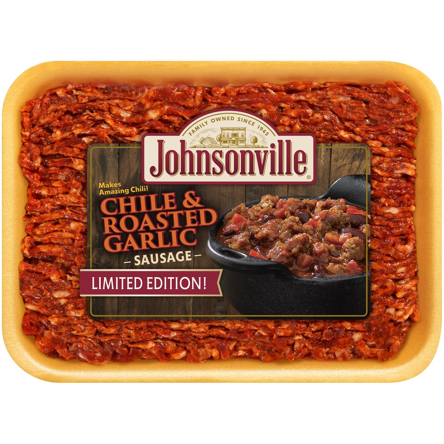 slide 1 of 1, Johnsonville Chili & Roasted Garlic Ground Sausage, 16 oz