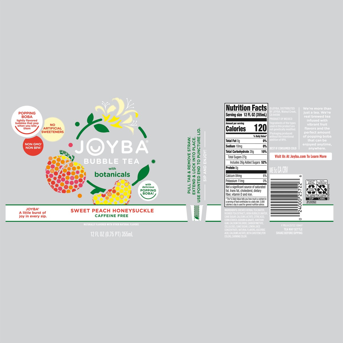 slide 8 of 11, JOYBA Sweet Peach Honeysuckle Bubble Tea 12 fl oz., Cup, 12 fl oz