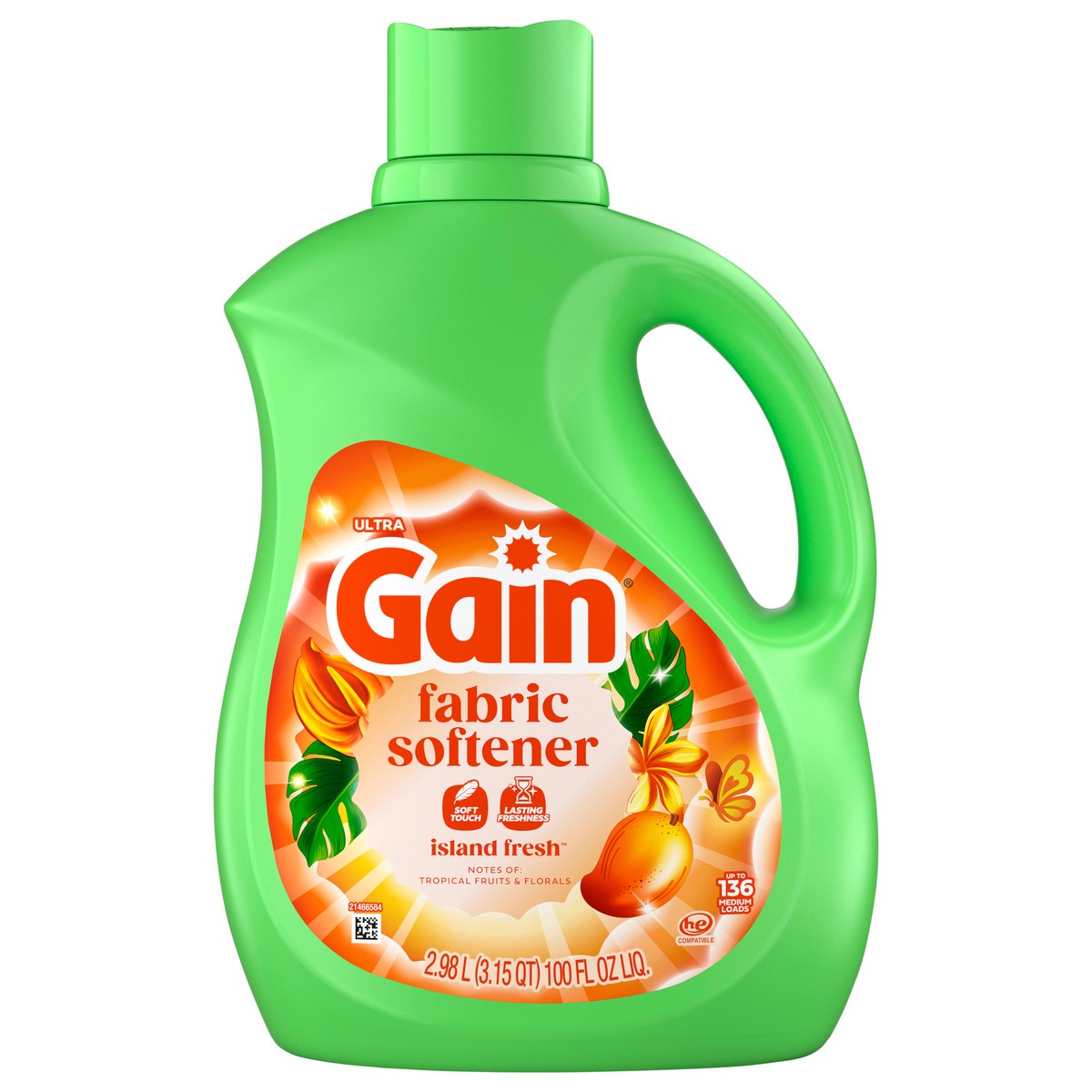 slide 1 of 6, Gain, Liquid Laundry Fabric Softener, Laundry Conditioner, Long Lasting Scent, Softens, Freshness, Helps With Static & Wrinkles, Island Fresh Scent, 100 Fl Oz, 100 fl oz