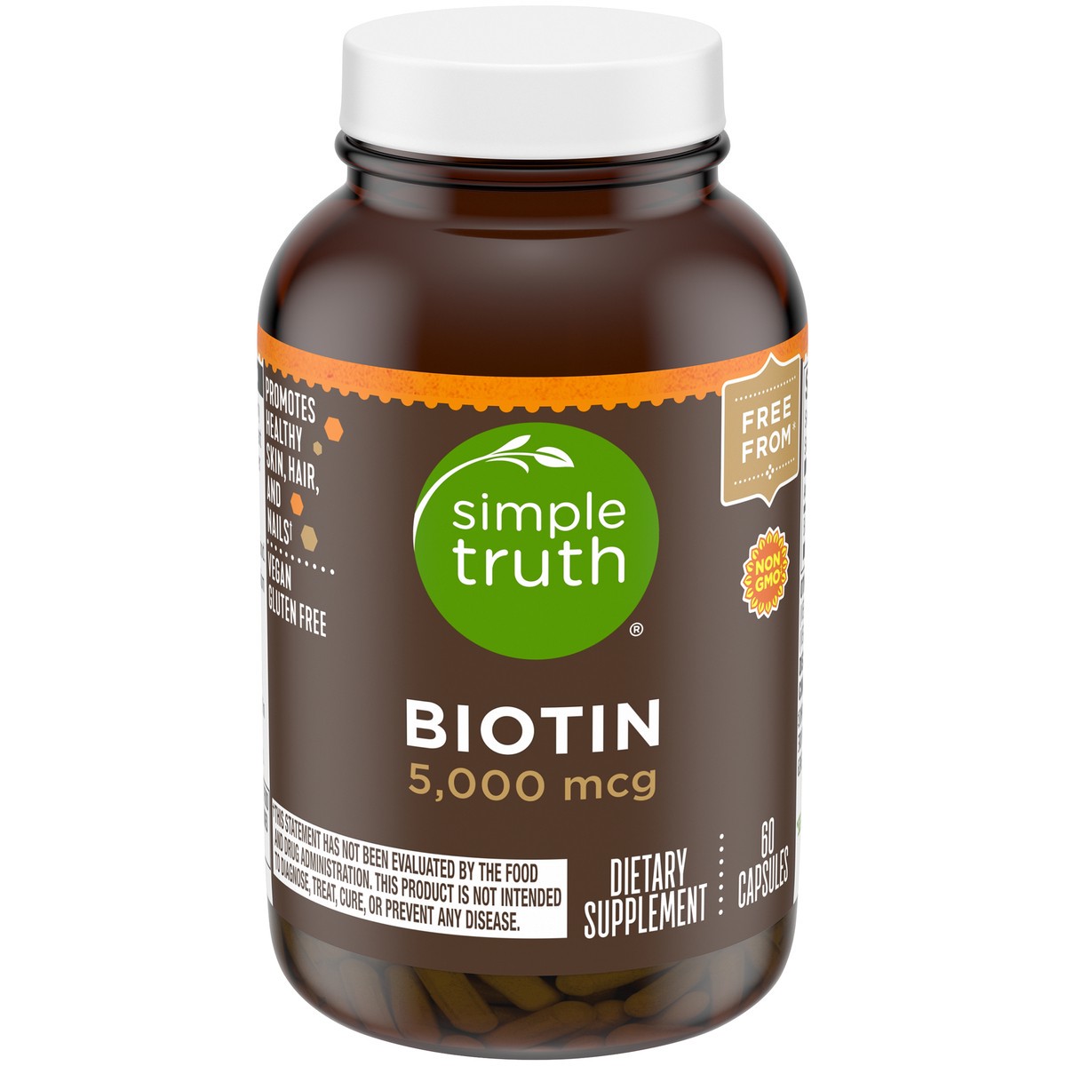 slide 4 of 13, Simple Truth Biotin 5,000mcg Dietary Supplement Vegetarian Capsules 60 ct Bottle, 60 ct