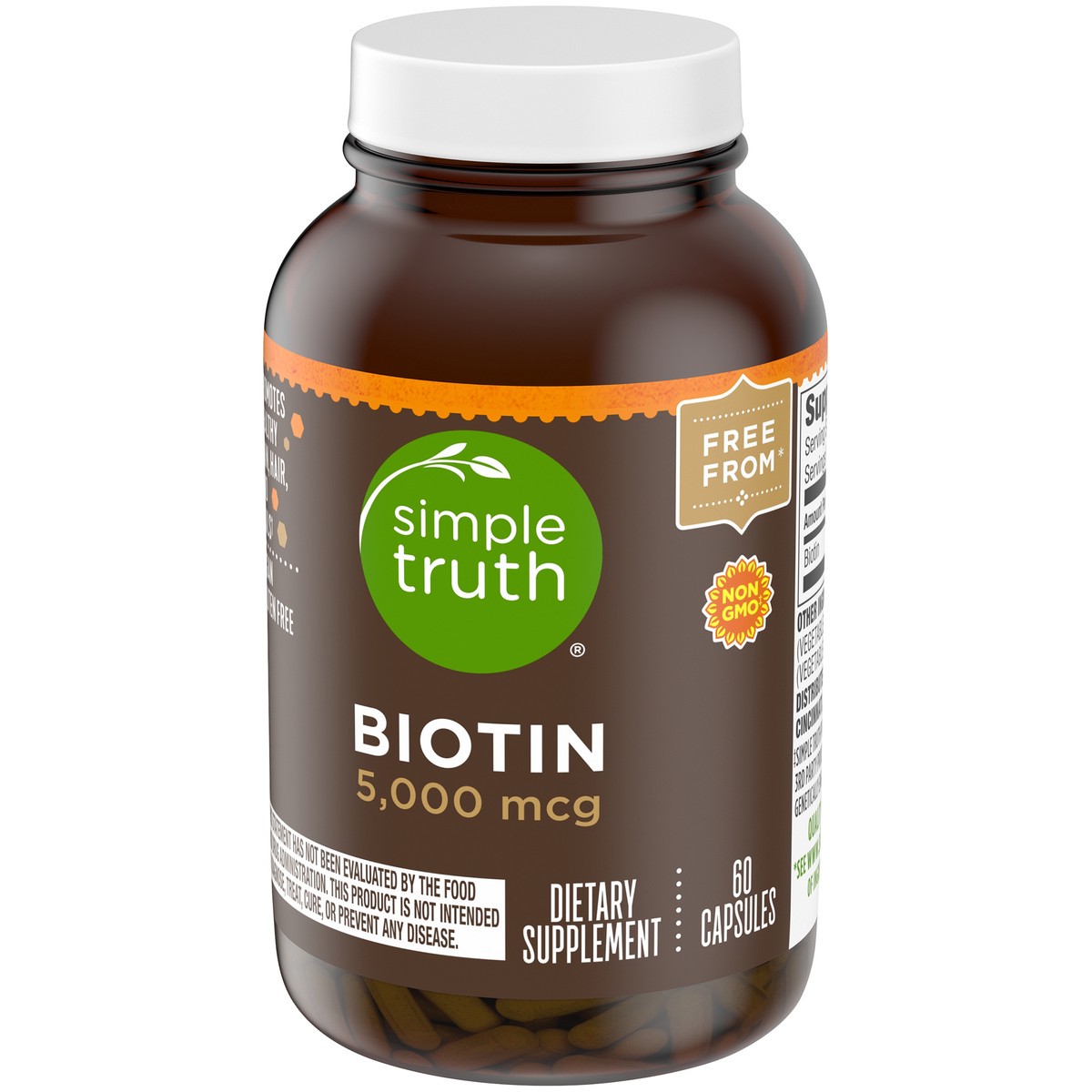 slide 13 of 13, Simple Truth Biotin 5,000mcg Dietary Supplement Vegetarian Capsules 60 ct Bottle, 60 ct