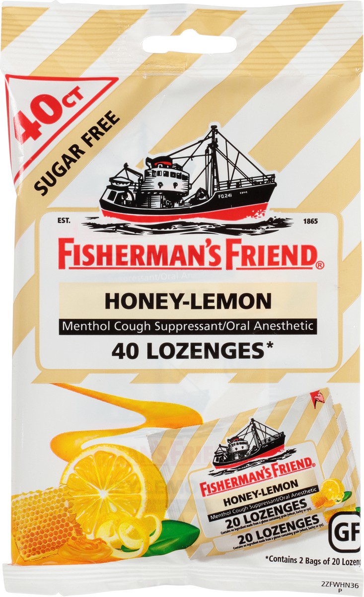 slide 9 of 12, Fisherman's Friend Sugar Free Honey-Lemon Menthol Cough Suppressant/Oral Anesthetic Lozenges 40 ea, 40 ct