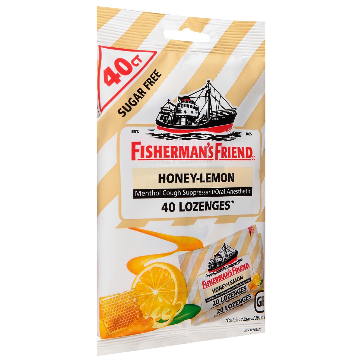 slide 3 of 12, Fisherman's Friend Sugar Free Honey-Lemon Menthol Cough Suppressant/Oral Anesthetic Lozenges 40 ea, 40 ct