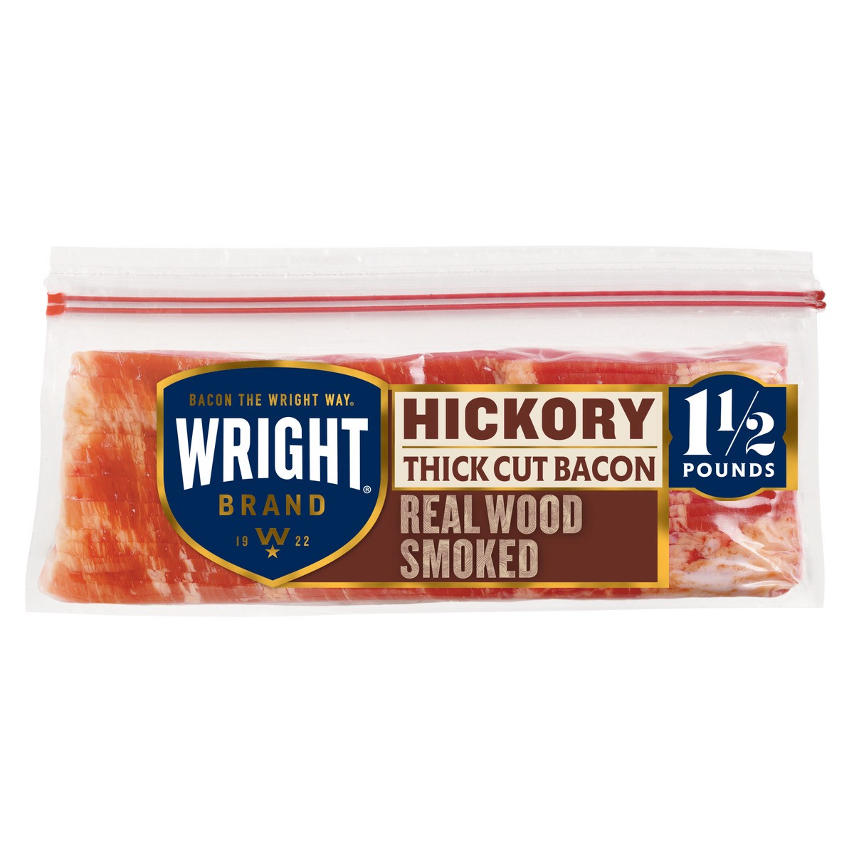 slide 2 of 6, Wright Brand Hickory Real Wood Smoked Thick Cut Bacon, 24 oz Stack Pack, 680.39 g