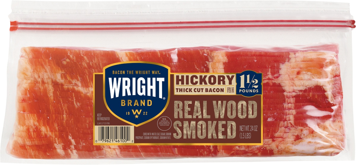 slide 6 of 6, Wright Thick Sliced Hickory Smoked Bacon, 24 oz