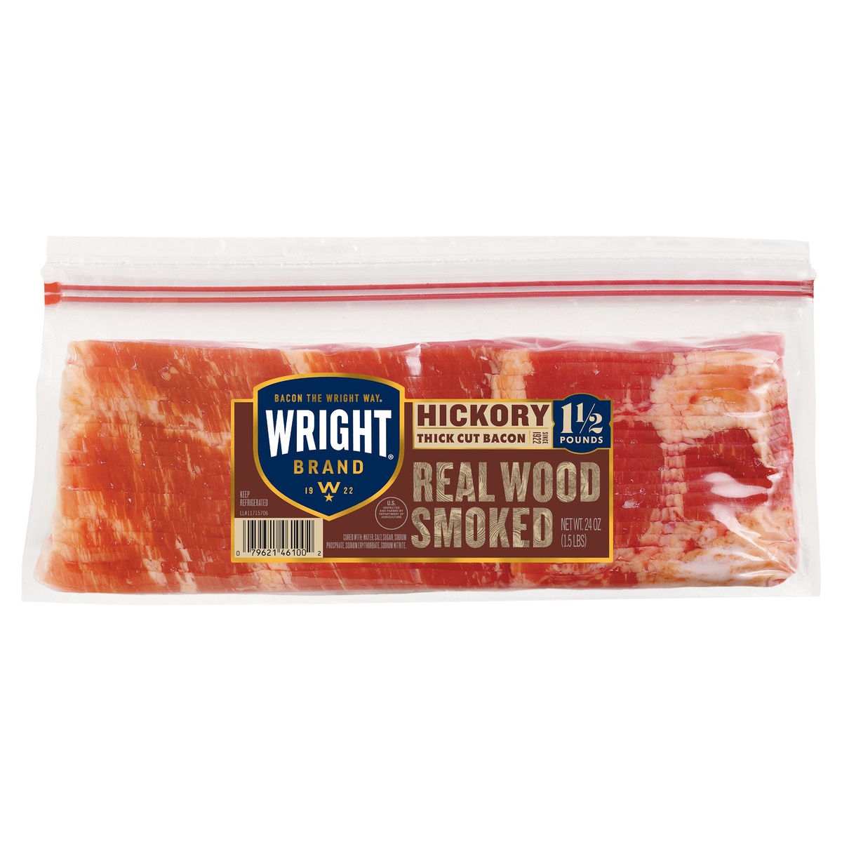 slide 5 of 6, Wright Thick Sliced Hickory Smoked Bacon, 24 oz