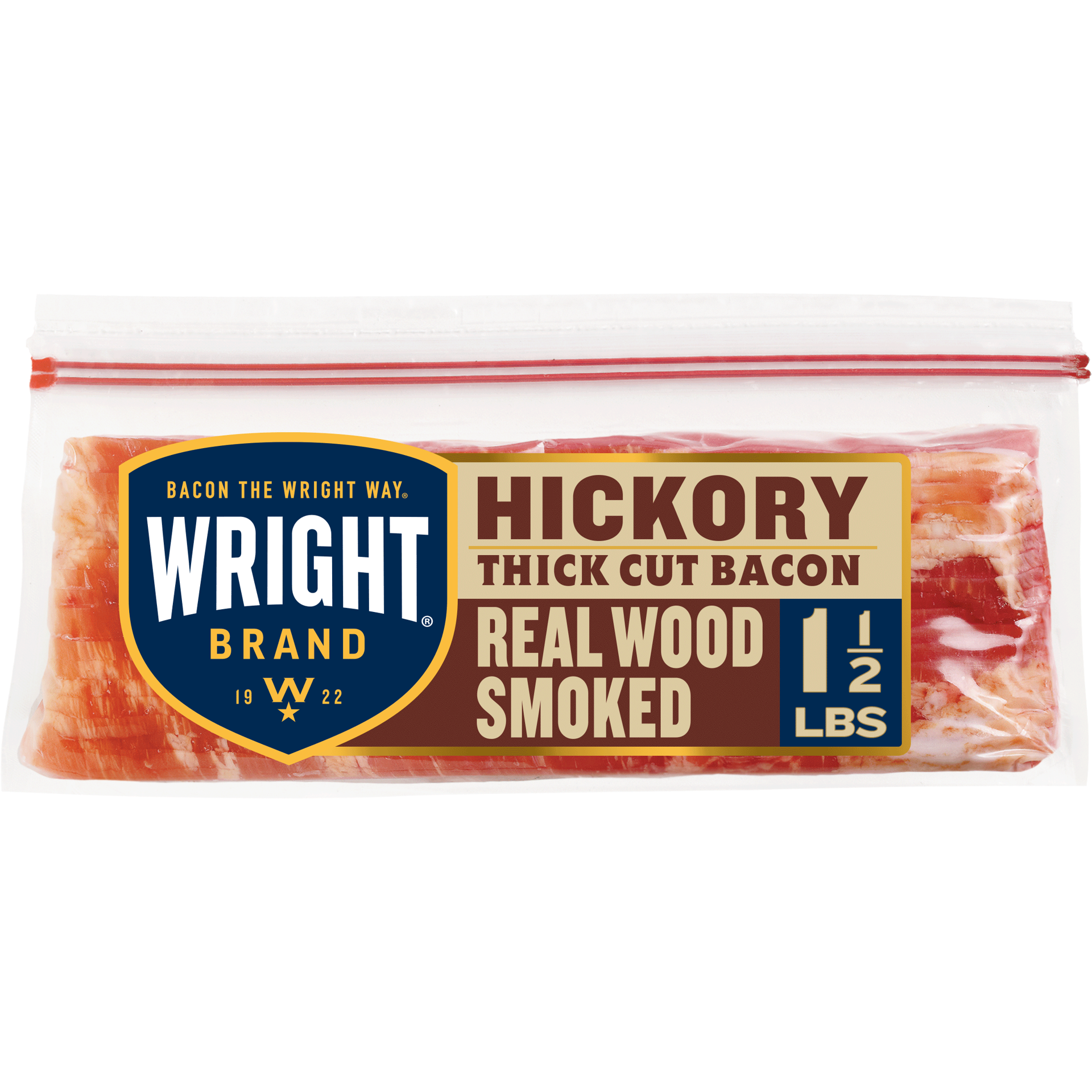 slide 1 of 6, Wright Brand Hickory Real Wood Smoked Thick Cut Bacon, 24 oz Stack Pack, 680.39 g