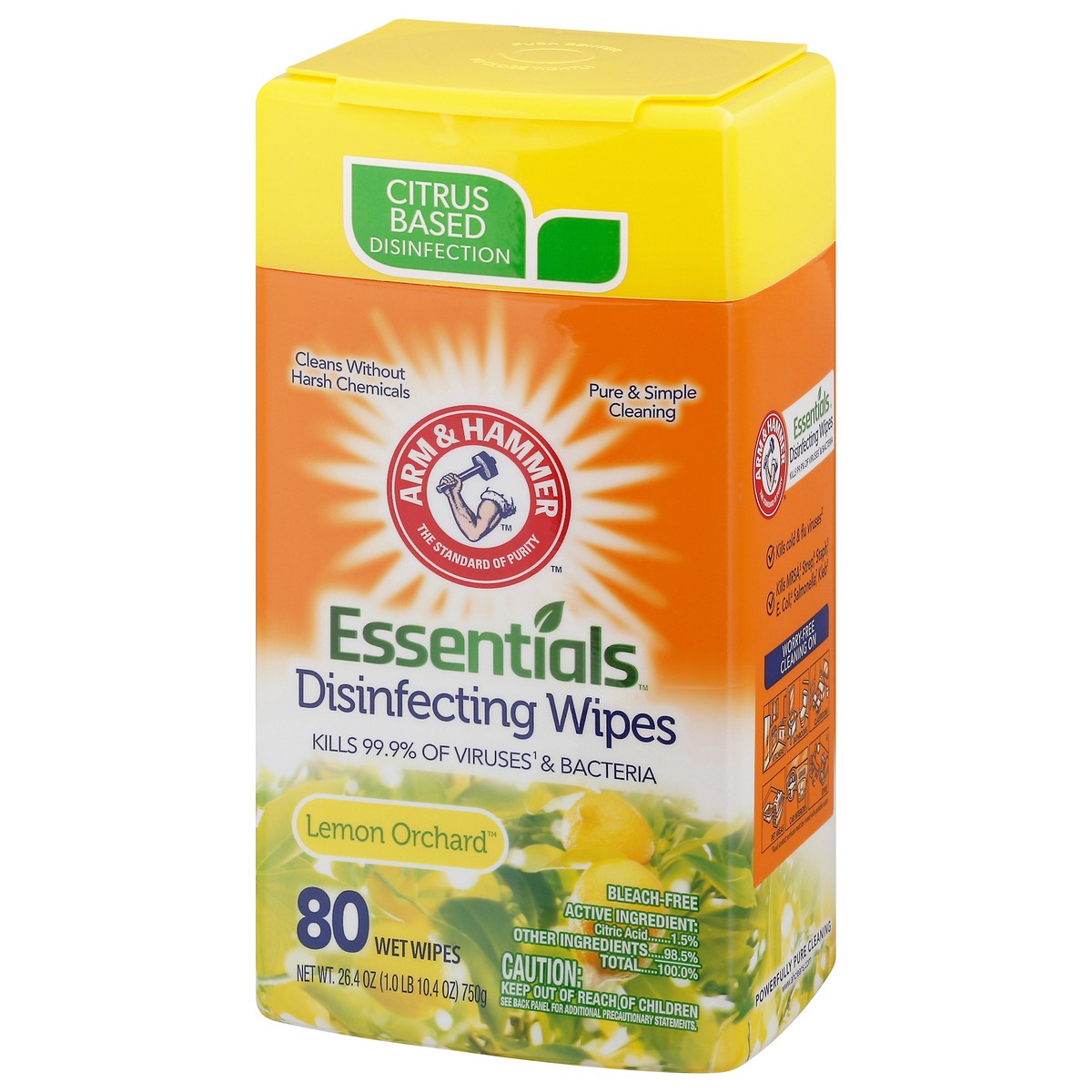 slide 3 of 11, ARM & HAMMER Essentials Lemon Orchard Disinfecting Wipes 80 ea, 80 ct