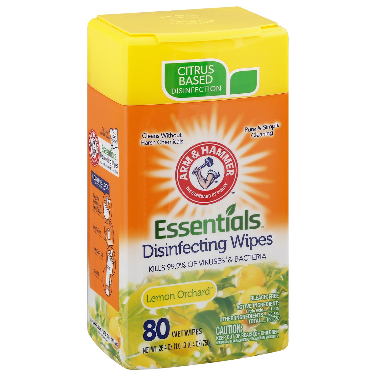 slide 11 of 11, ARM & HAMMER Essentials Lemon Orchard Disinfecting Wipes 80 ea, 80 ct