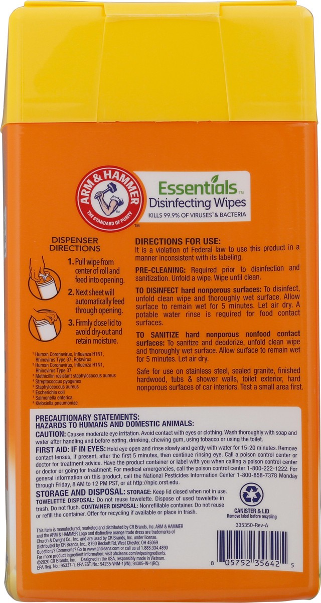 slide 6 of 11, ARM & HAMMER Essentials Lemon Orchard Disinfecting Wipes 80 ea, 80 ct