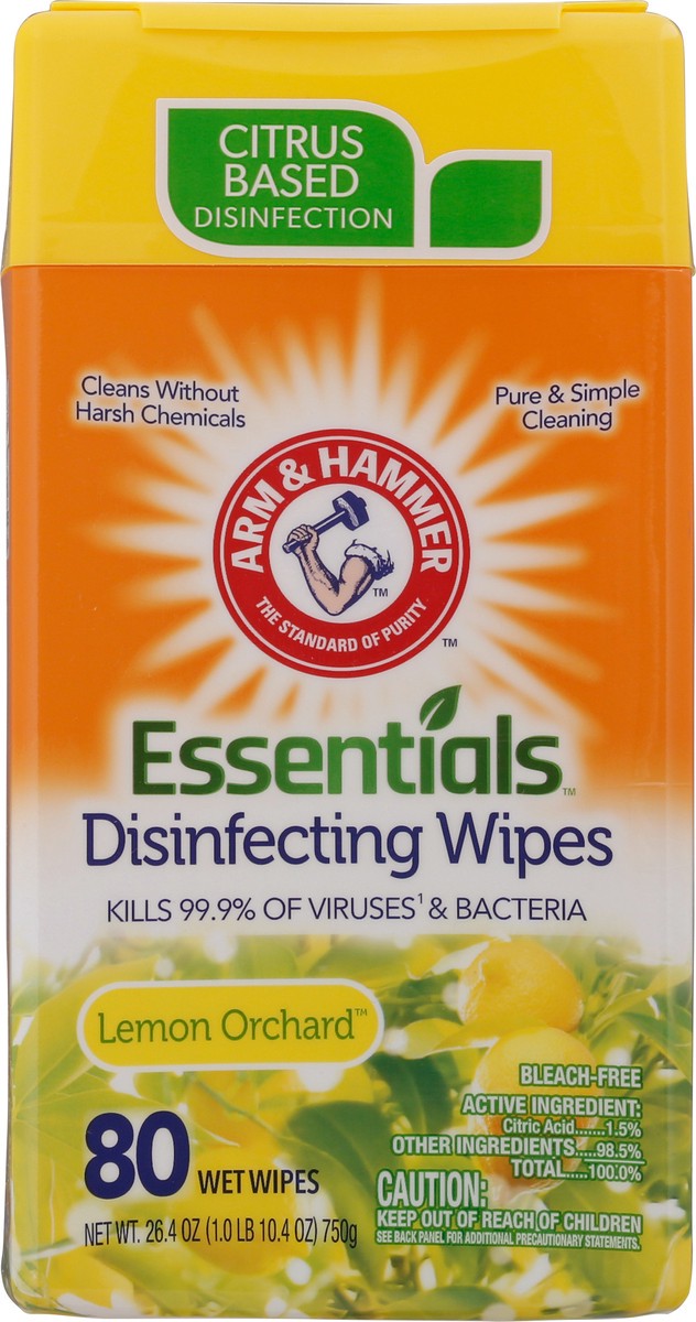 slide 7 of 11, ARM & HAMMER Essentials Lemon Orchard Disinfecting Wipes 80 ea, 80 ct