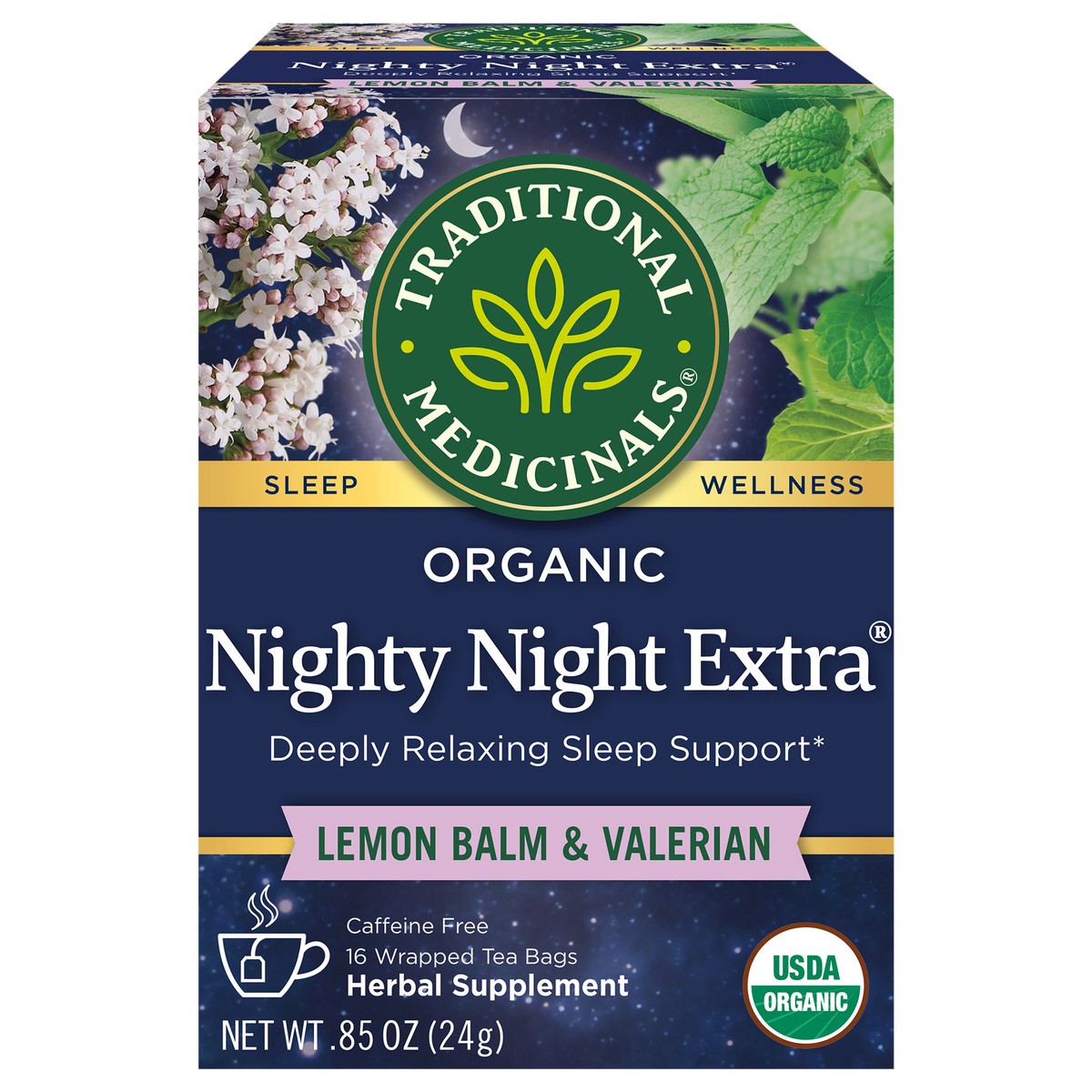 slide 1 of 6, Traditional Medicinals Organic Nighty Night Extra Caffeine Free Herbal Tea, 16 ct