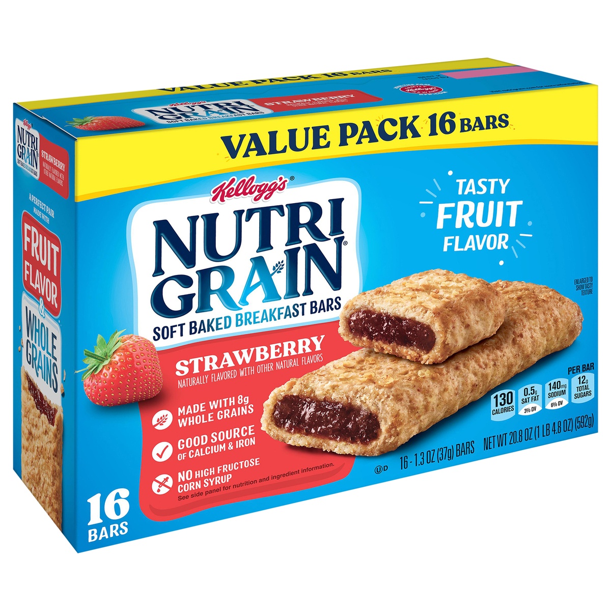 slide 8 of 10, Kellogg's Nutri-Grain Soft Baked Breakfast Bars, Made with Whole Grains, Kids Snacks, Strawberry, 20.8 oz