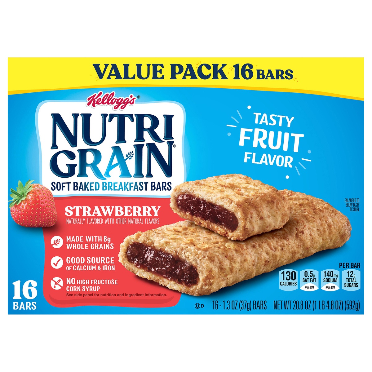 slide 1 of 10, Kellogg's Nutri-Grain Soft Baked Breakfast Bars, Made with Whole Grains, Kids Snacks, Strawberry, 20.8 oz