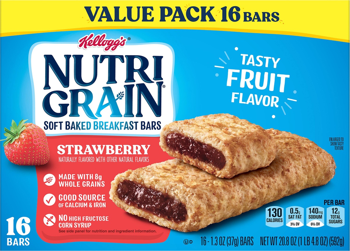 slide 10 of 10, Kellogg's Nutri-Grain Soft Baked Breakfast Bars, Made with Whole Grains, Kids Snacks, Strawberry, 20.8 oz