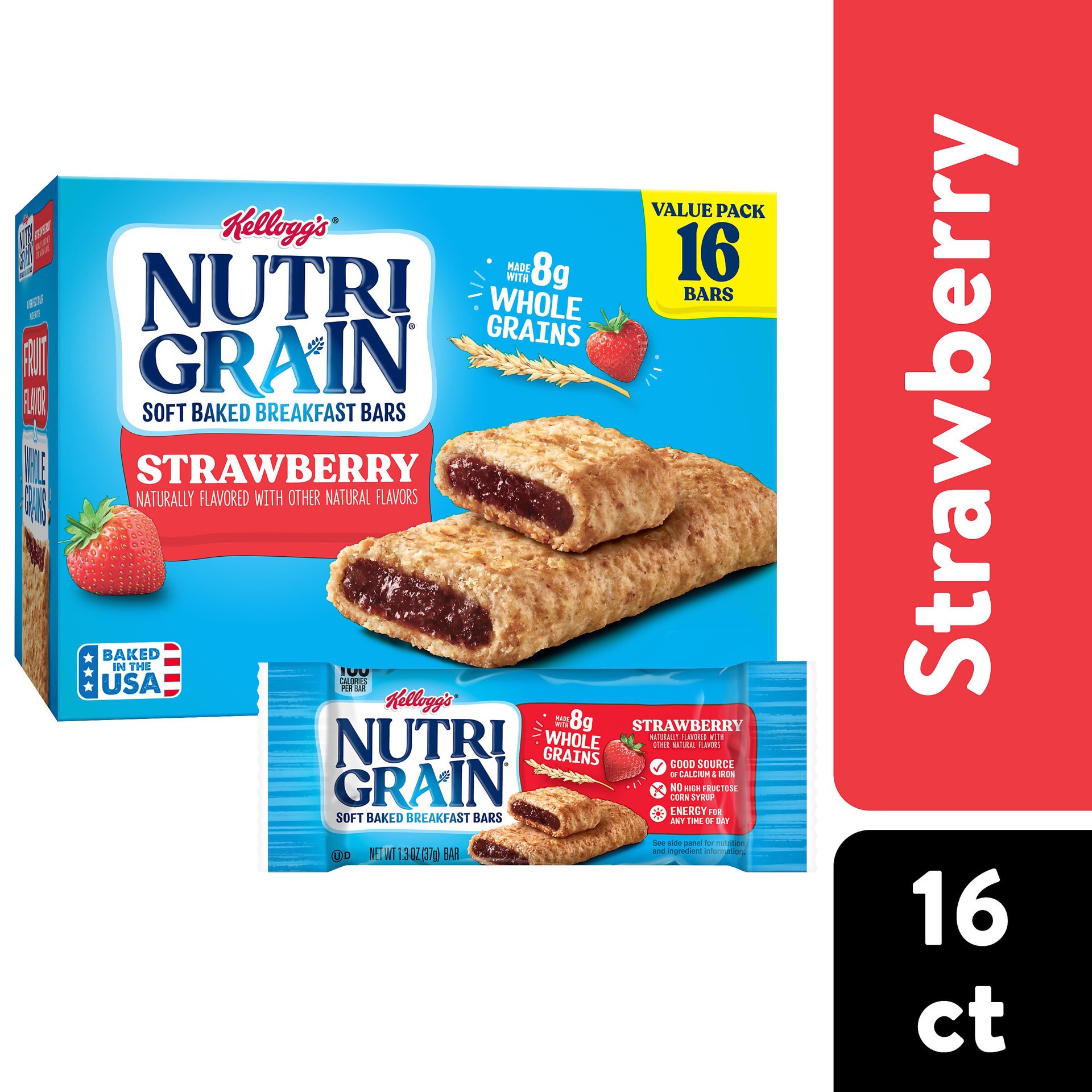 slide 1 of 5, Nutri-Grain Soft Baked Breakfast Bars, Kids Snacks, Cereal Bars, Value Pack, Strawberry, 20.8oz Box, 16 Bars, 20.8 oz