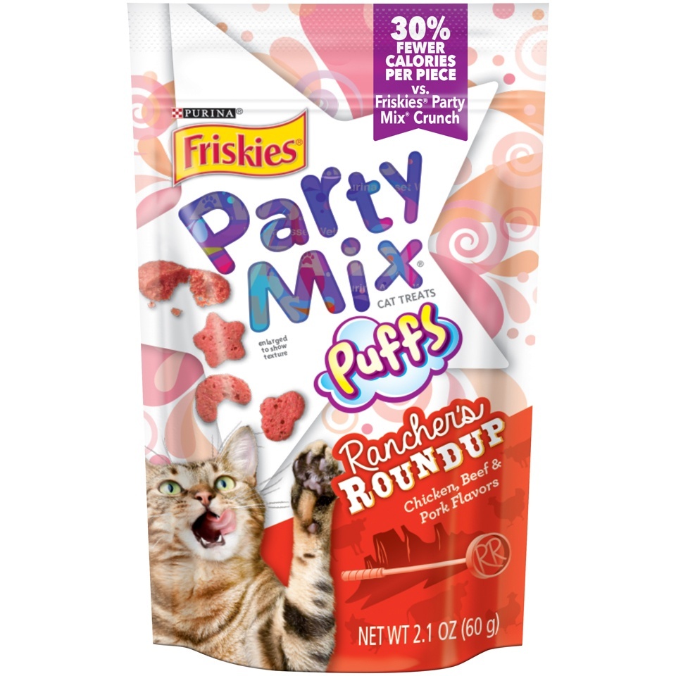 slide 1 of 1, Friskies Rancher's Roundup Party Mix Puffs Cat Snacks, 2.1 oz