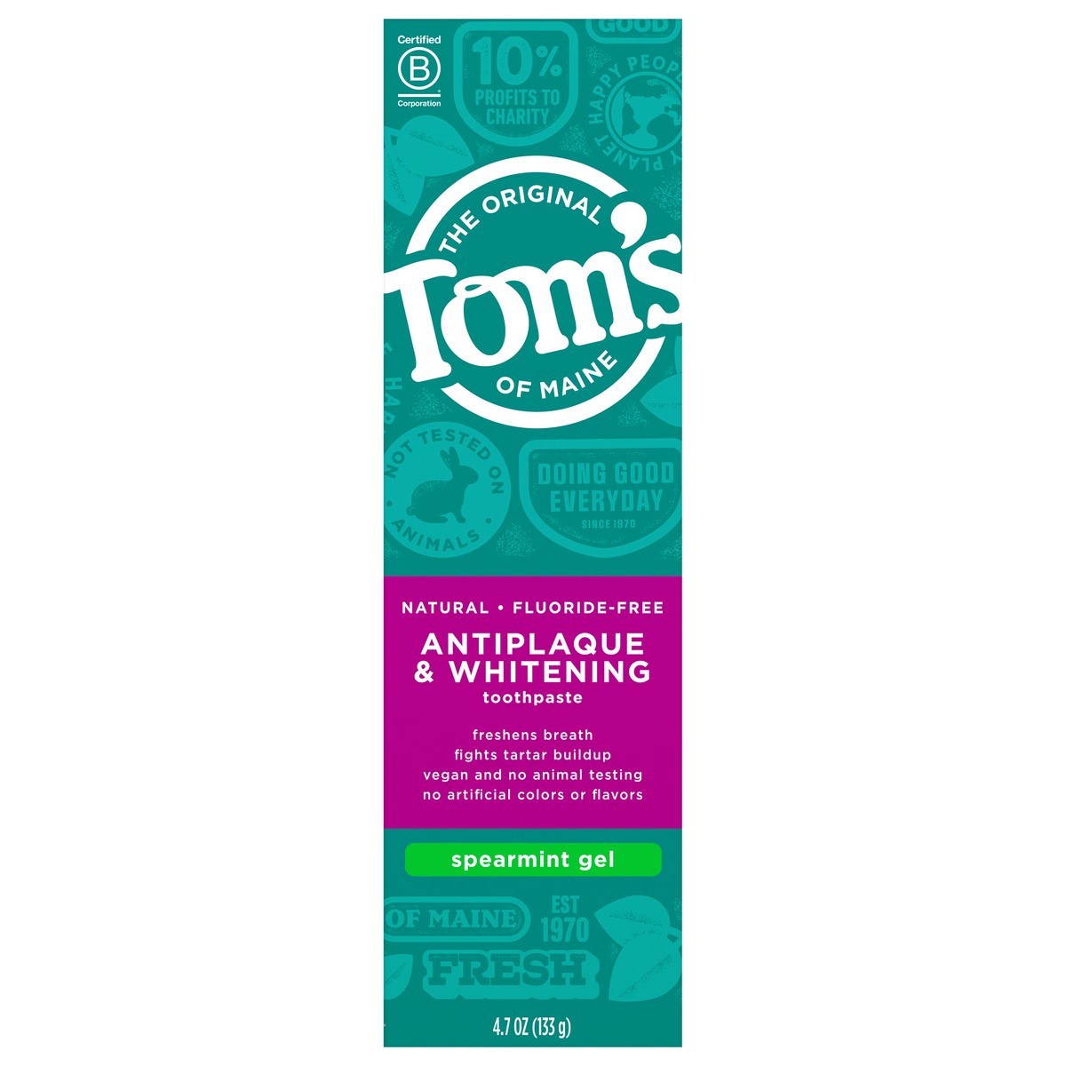 slide 1 of 6, Tom's of Maine Fluoride-Free Antiplaque & Whitening Natural Toothpaste, Spearmint Gel, 4.7 oz., 4.7 oz