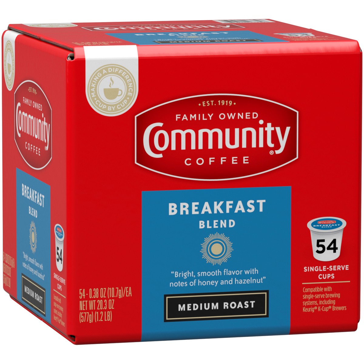 slide 4 of 9, Community Coffee Coffee Breakfast Blend Medium Roast Coffee Single-Serve Cups - 20.3 oz, 54 ct