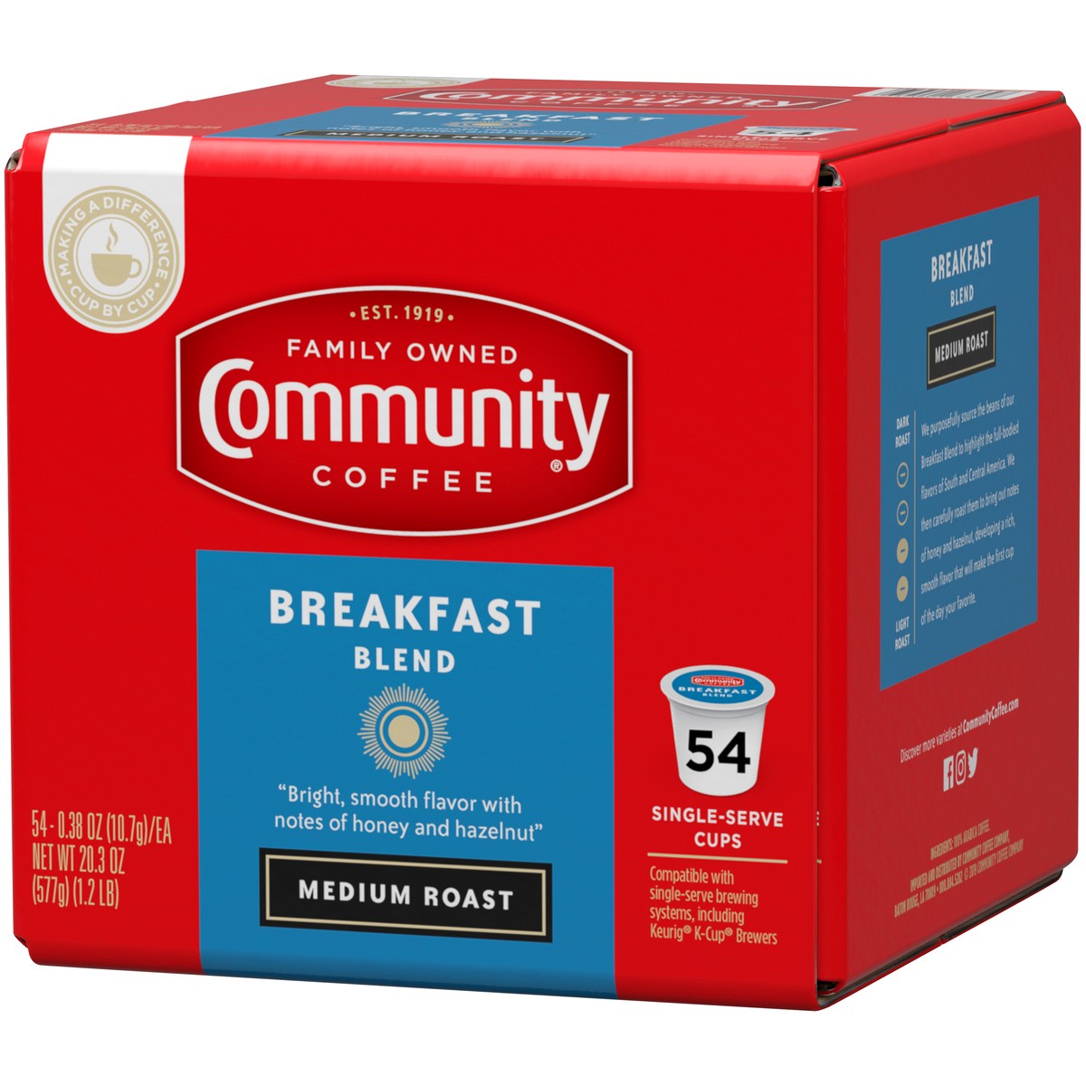 slide 6 of 9, Community Coffee Coffee Breakfast Blend Medium Roast Coffee Single-Serve Cups - 20.3 oz, 54 ct