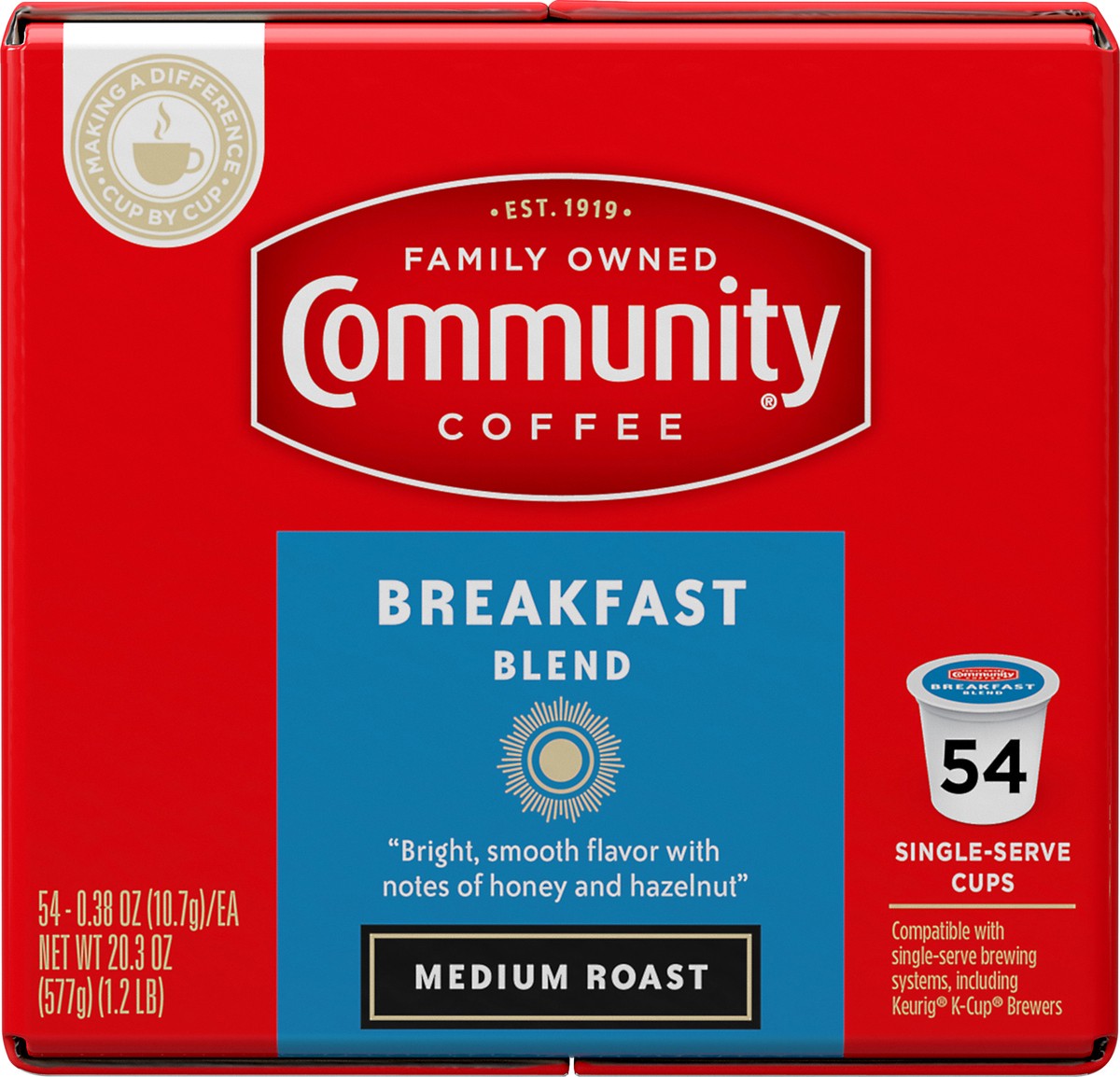 slide 5 of 9, Community Coffee Coffee Breakfast Blend Medium Roast Coffee Single-Serve Cups - 20.3 oz, 54 ct