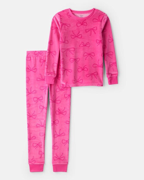 slide 1 of 2, Carter's Carters Girls Bow Print DreamPlush Long-Sleeve Snug Fit 2-Piece Pajamas - Pink Pink 5, 2 pc