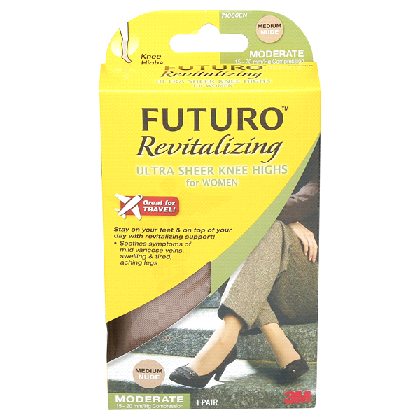 slide 1 of 1, Futuro Revitalizing Ultra Sheer Knee Highs For Women, Medium, Nude, 1 pair
