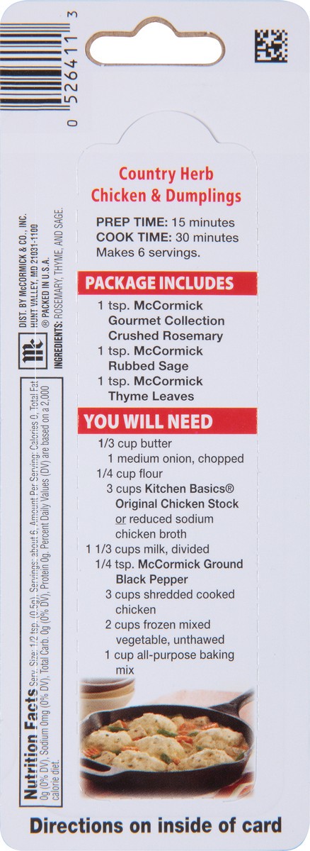 slide 3 of 8, McCormick Recipe Inspirations™ Country Herb Chicken & Dumplings Seasoning Mix 0.11 oz. Carded Pack, 0.11 oz