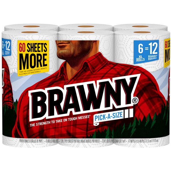 slide 1 of 1, Brawny Paper Towels, White, Pick-a-Size Sheets, 6 ct