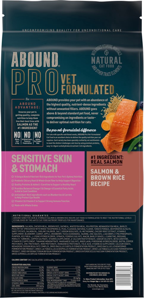 slide 2 of 5, Abound Pro + Sensitive Skin & Stomach Dry Cat Food Recipe, 7 lb