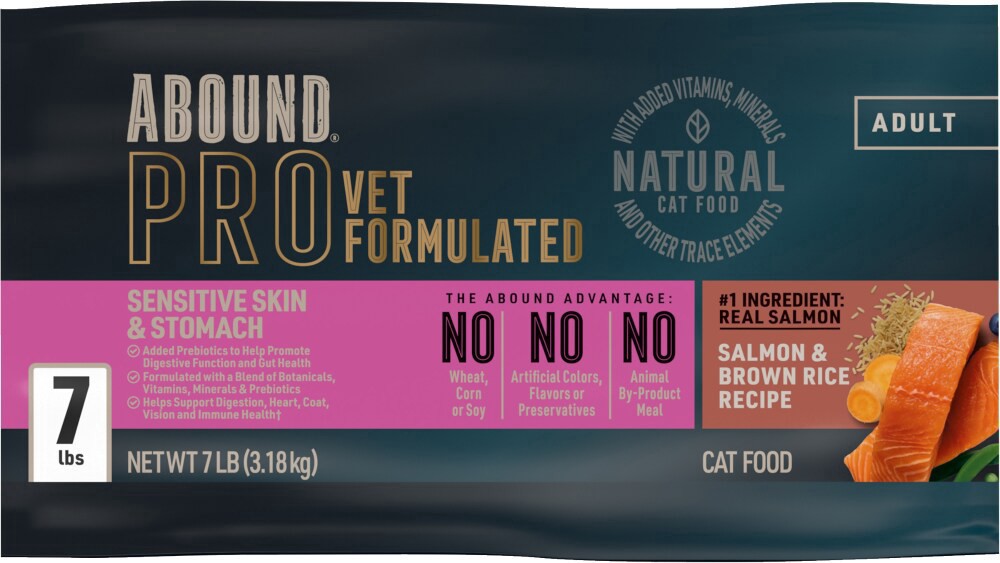 slide 3 of 5, Abound Pro + Sensitive Skin & Stomach Dry Cat Food Recipe, 7 lb