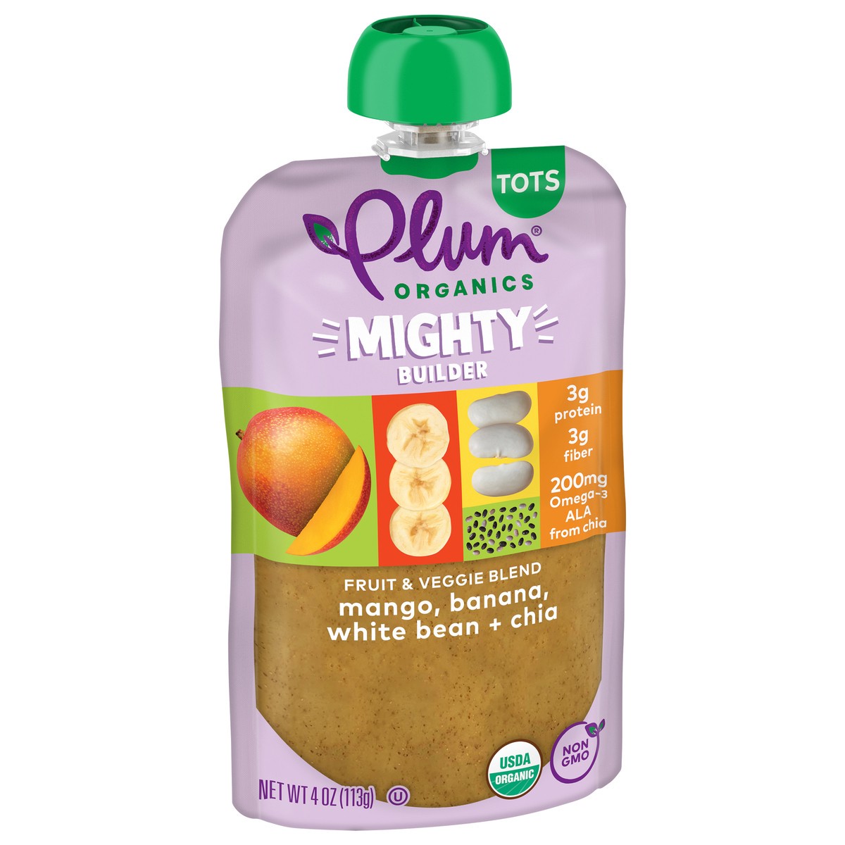 slide 5 of 9, Plum Organics Mighty Builder™ Mango, Banana, White Bean + Chia 4oz Pouch, 4 oz