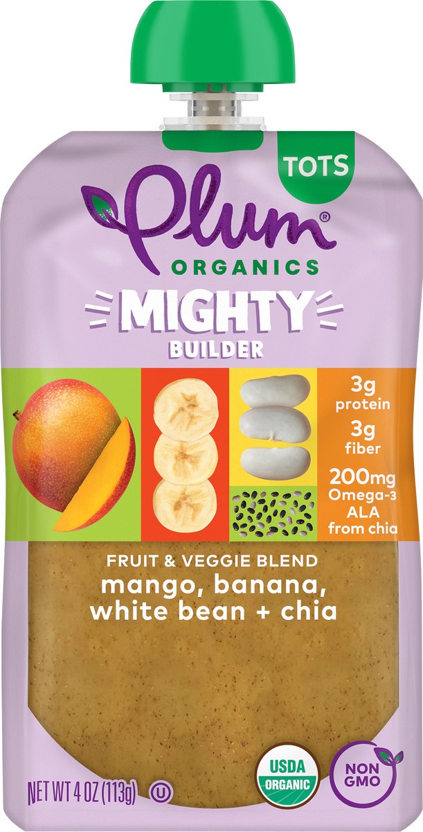 slide 9 of 9, Plum Organics Mighty Builder™ Mango, Banana, White Bean + Chia 4oz Pouch, 4 oz